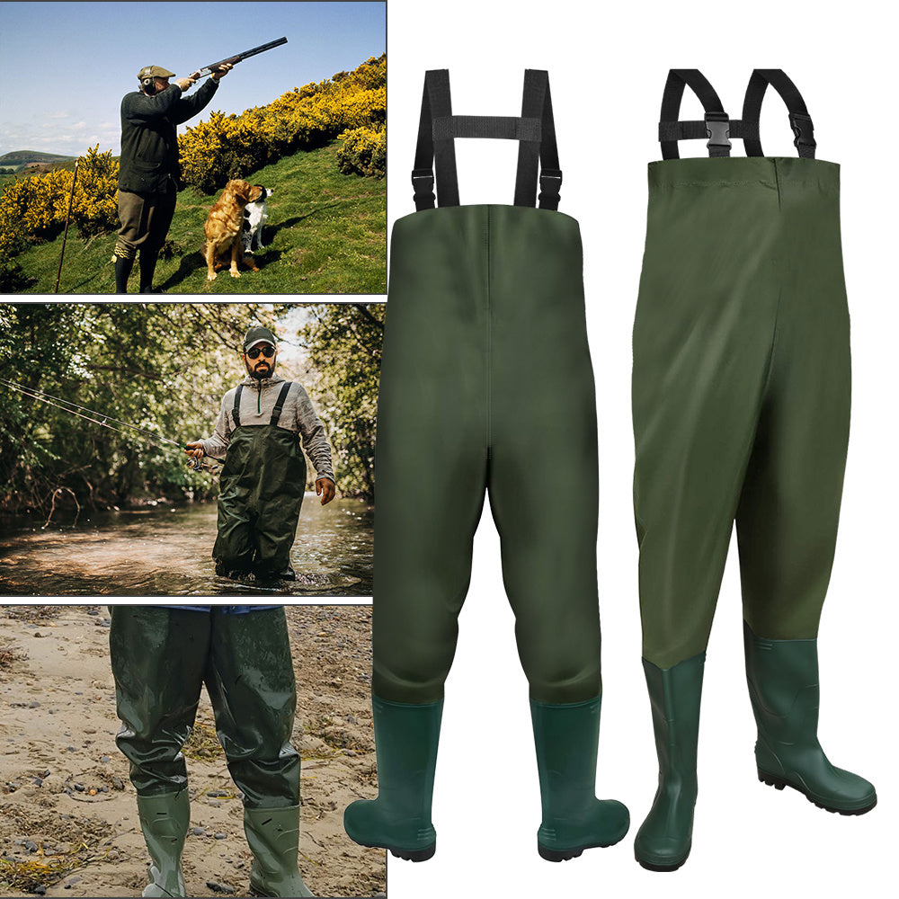 Cecaylie Wathose mit Gummistiefeln, Brustwathose 70D Nylon-PVC, Anglerhose M–XXL, EU 40–47