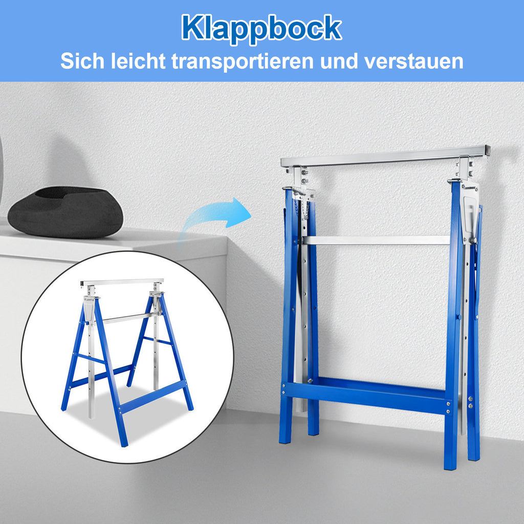 Höhenverstellbare Arbeitsböcke 80–130 cm – 2er/4er Set, Blau oder Schwarz