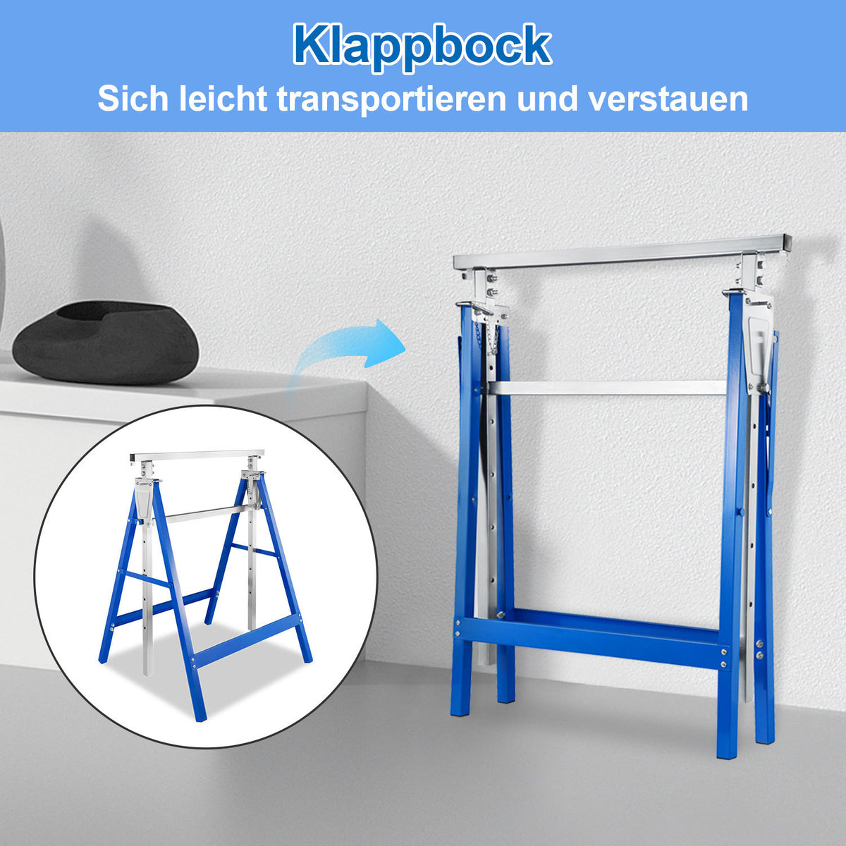 Höhenverstellbare Arbeitsböcke 80–130 cm – 2er/4er Set, Blau oder Schwarz