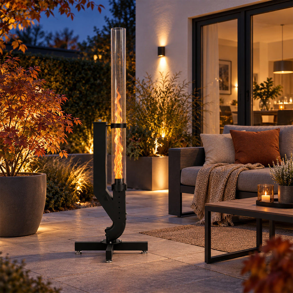 Pellet-Feuersäule mit Glasrohr 138 cm – Pelletfackel für Garten & Terrasse