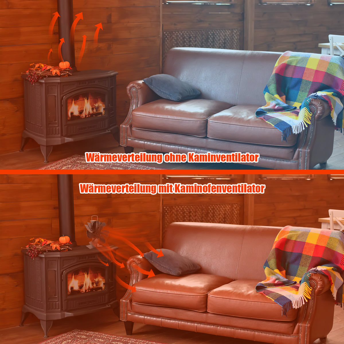 Cecaylie Kaminventilator mit 6 Flügeln, wärmebetrieben für Holzofen & Kaminofen
