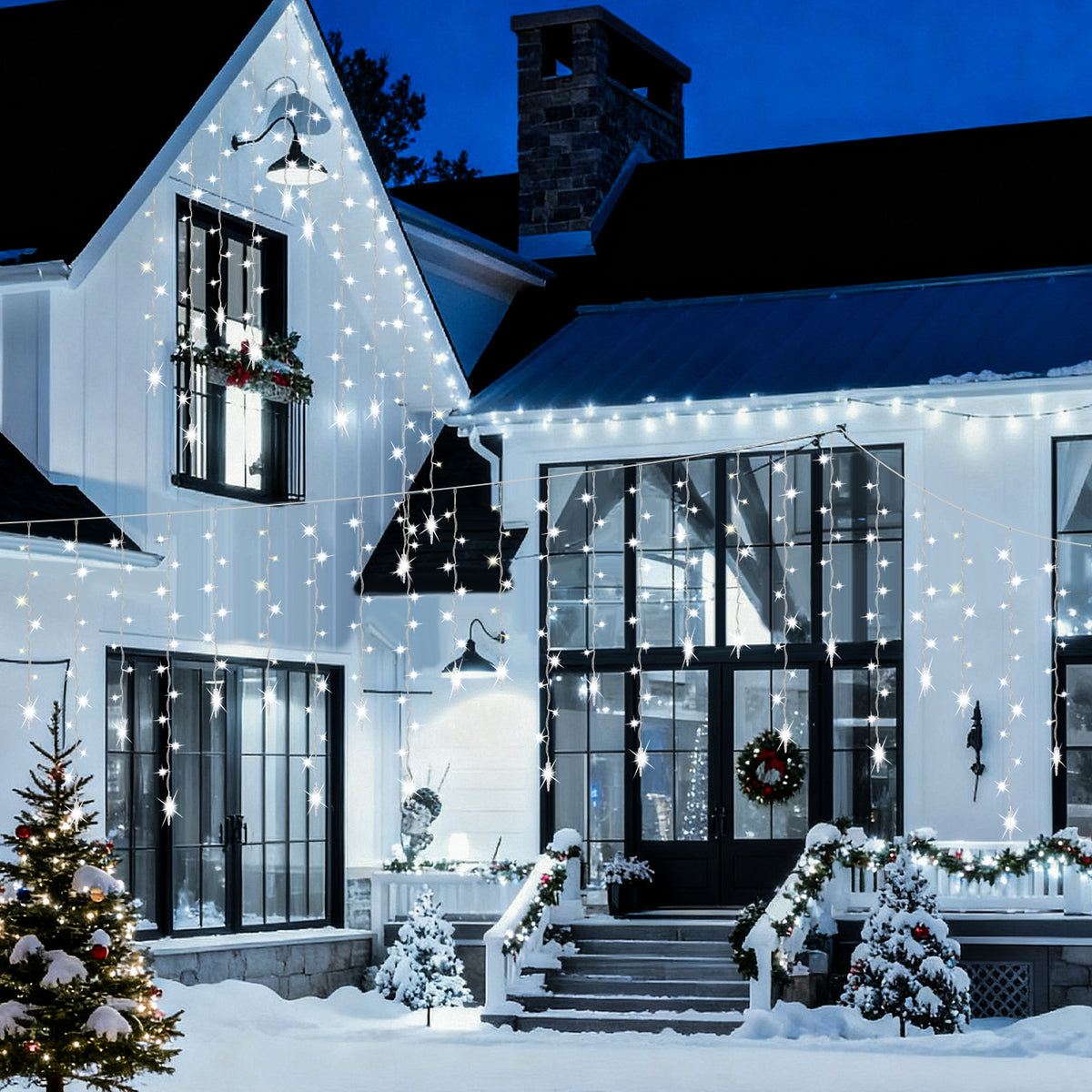 Kaltweiße LED Eisregen Lichterkette