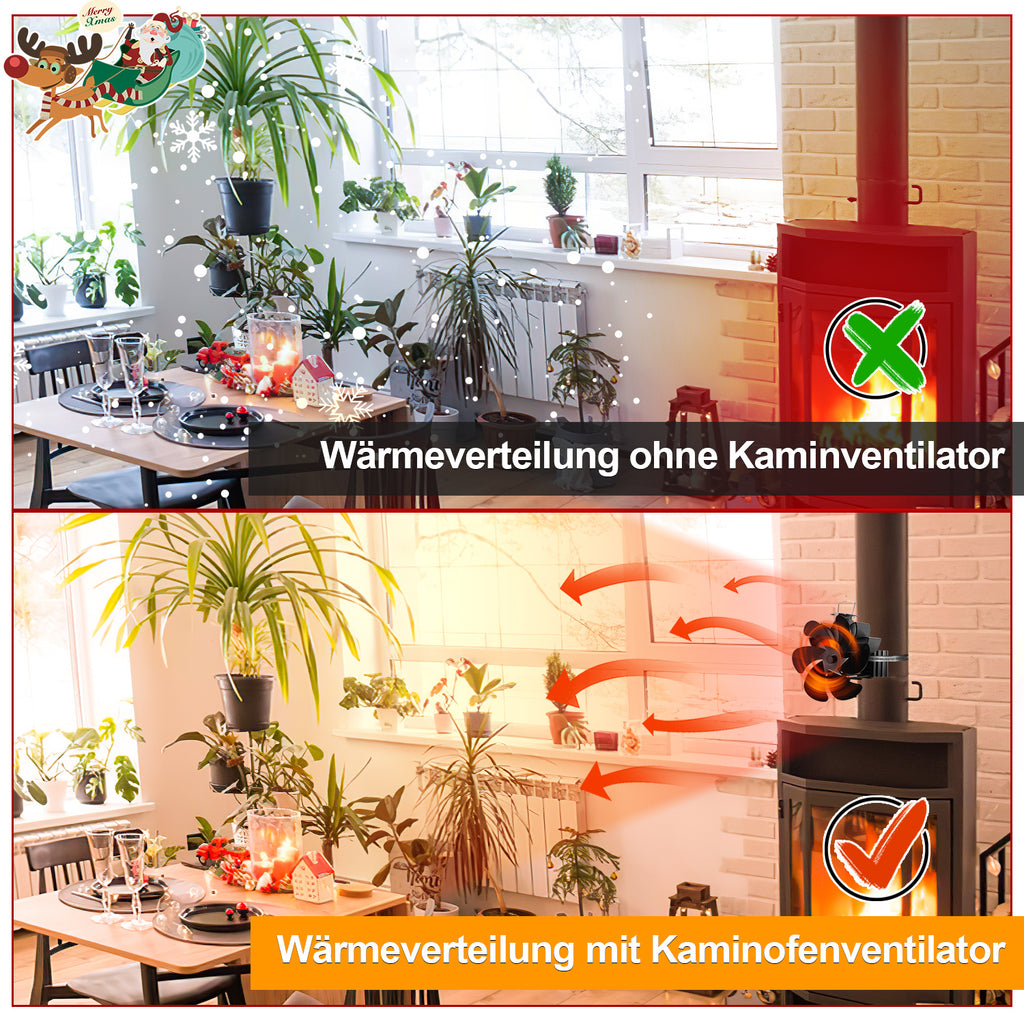 Cecaylie Kaminventilator mit Doppelkopf & 6 Flügeln, wärmebetrieben