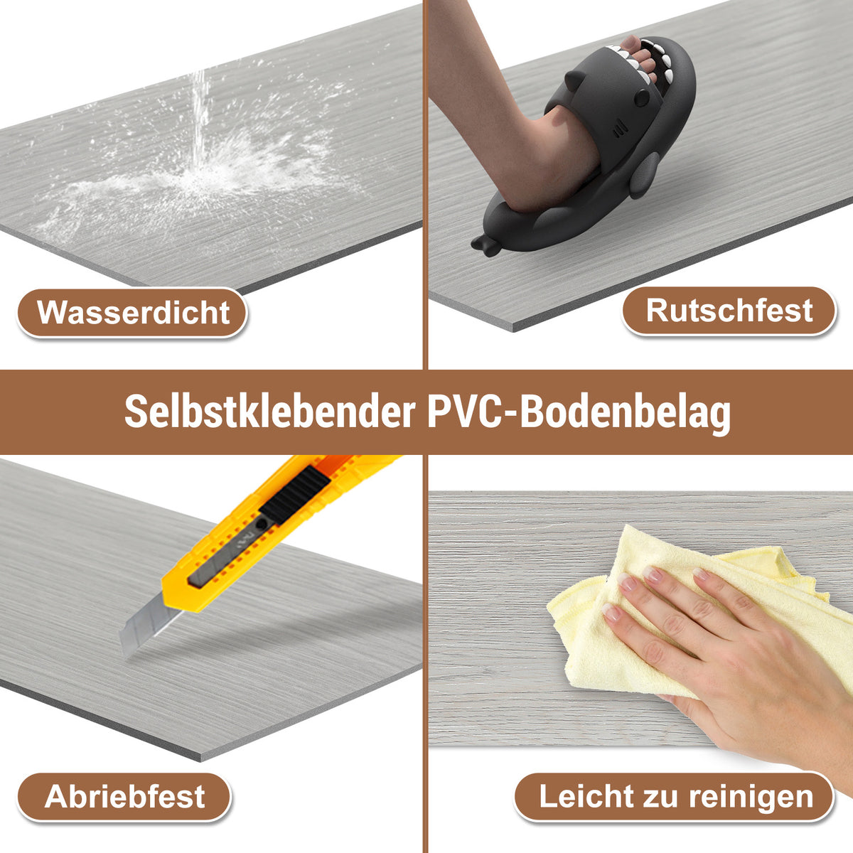 Cecaylie Selbstklebender Vinylboden in Holzoptik, 1–10 m², 1,5 mm