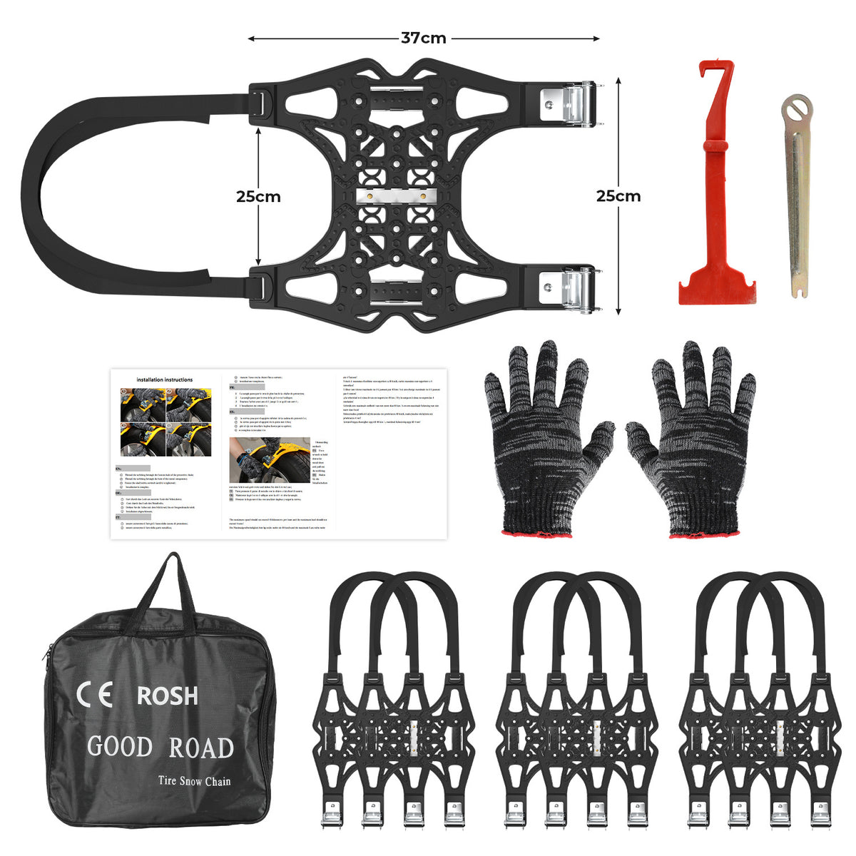 Cecaylie Schneeketten für Autoreifen, 6er/12er Set, Anfahrhilfe für Schnee und Eis