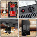 Gas-/Elektroheizung 4200 W mit 3 Stufen – Gasheizer mit Piezo-Zündung, 1260 W Elektroheizung und Rollen