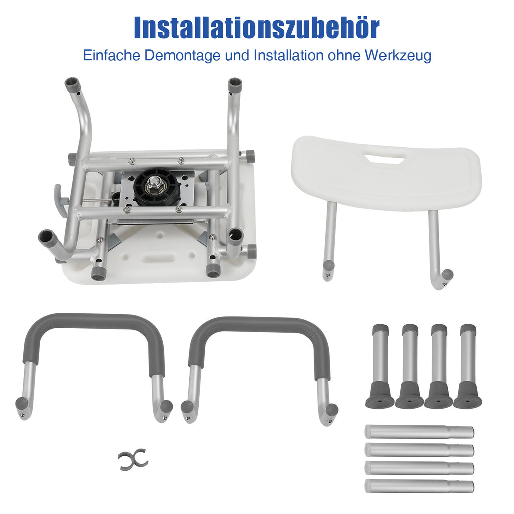 360° drehbarer Duschstuhl mit Armlehnen – 40–48 cm, bis 136 kg