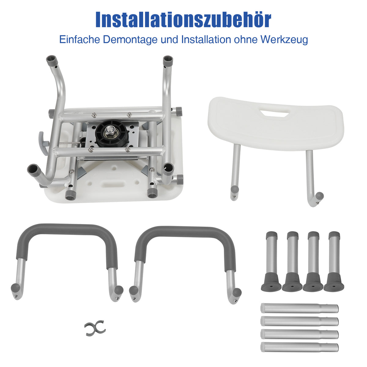 360° drehbarer Duschstuhl mit Armlehnen – 40–48 cm, bis 136 kg