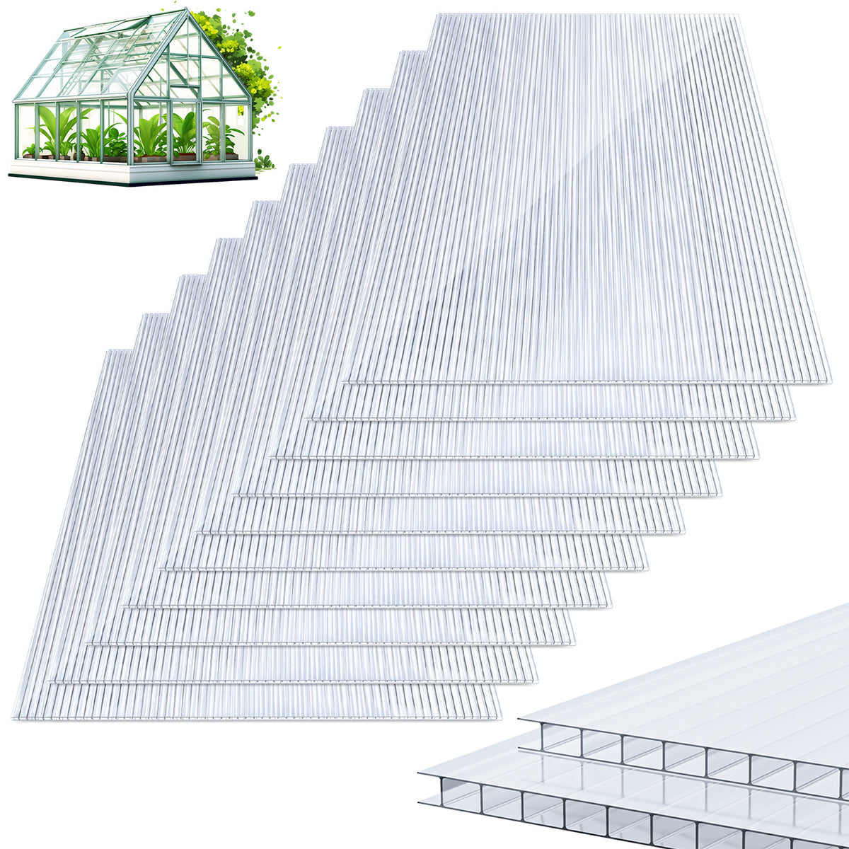 Polycarbonat Hohlkammerplatten 4/8 mm – 60,5 × 121 cm für Gewächshaus