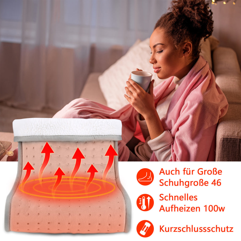Cecaylie Elektrischer Fußwärmer 100W, 10 Heizstufen, Timer, Waschbares Innenfutter, Hellgrau