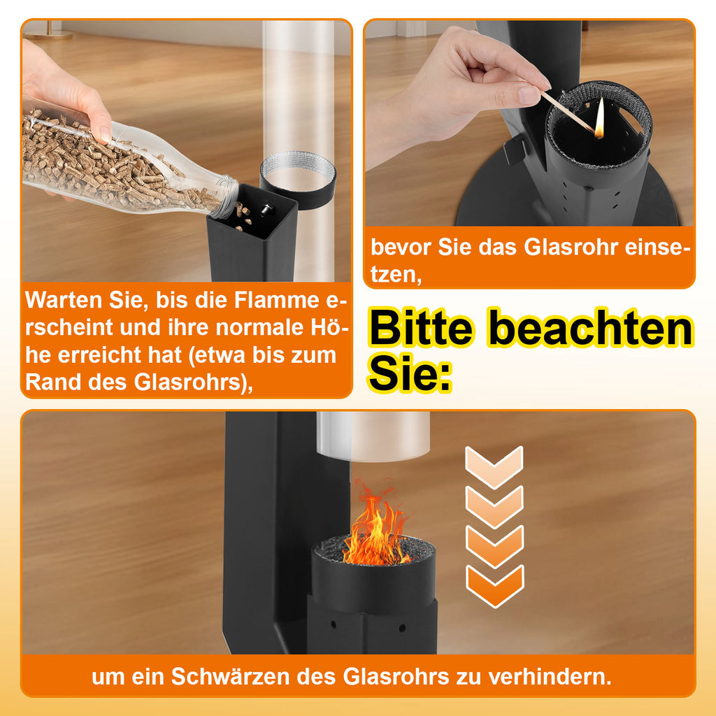 Pellet-Feuersäule mit Glasrohr 131,5 cm – Pelletfackel für Garten & Terrasse