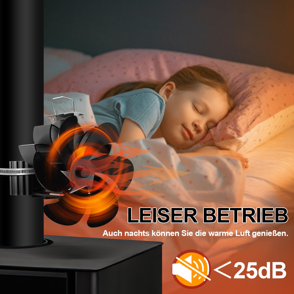 Leiser Kaminventilator mit Geräuschpegel unter 25 dB(A)