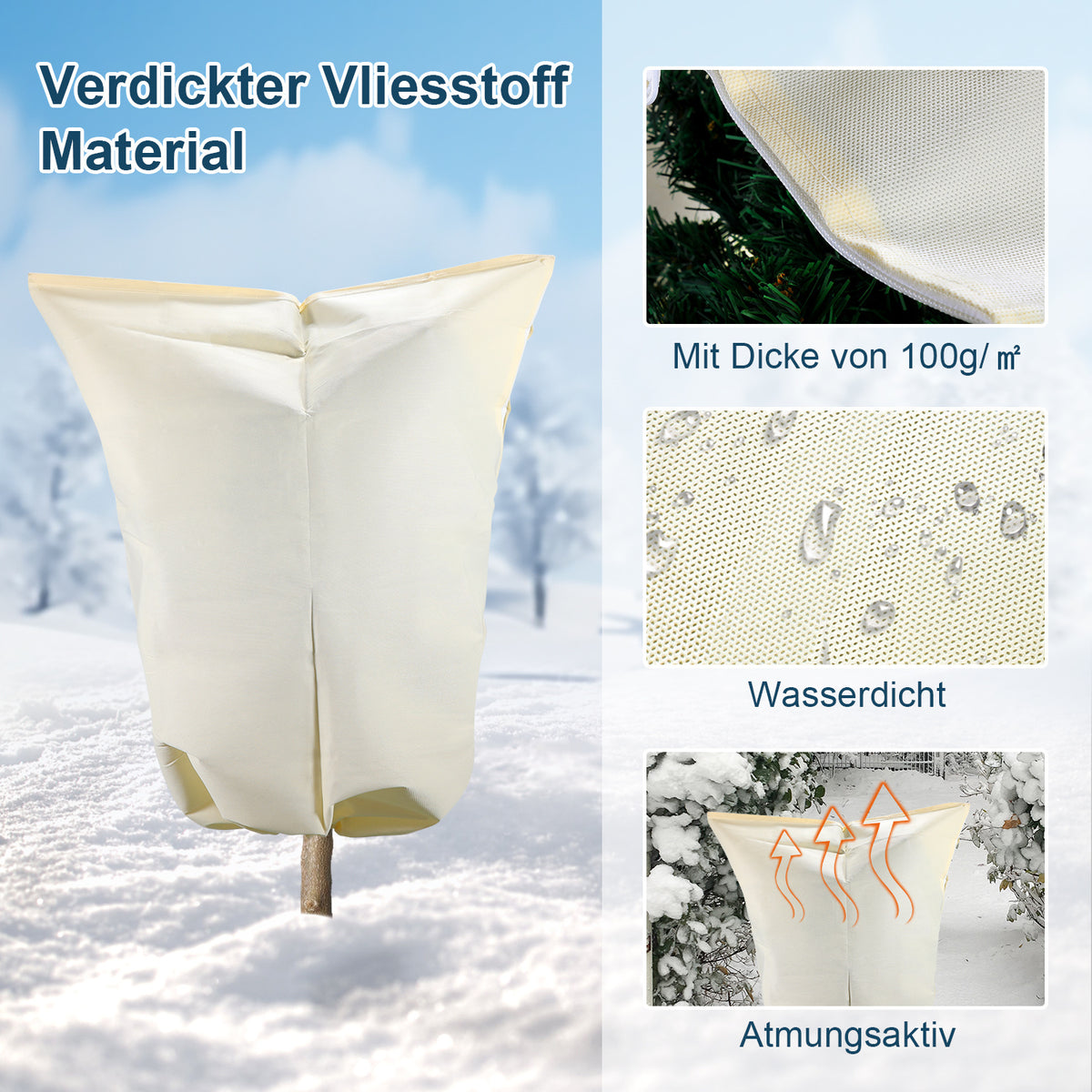 Winterschutzhaube für Pflanzen & Palmen – 100 g/m² Vlies mit Reißverschluss