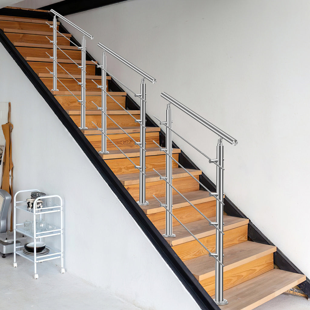 Cecaylie Edelstahl Treppengeländer 80–180 cm, Handlauf aus Edelstahl 201, verschiedene Querstreben