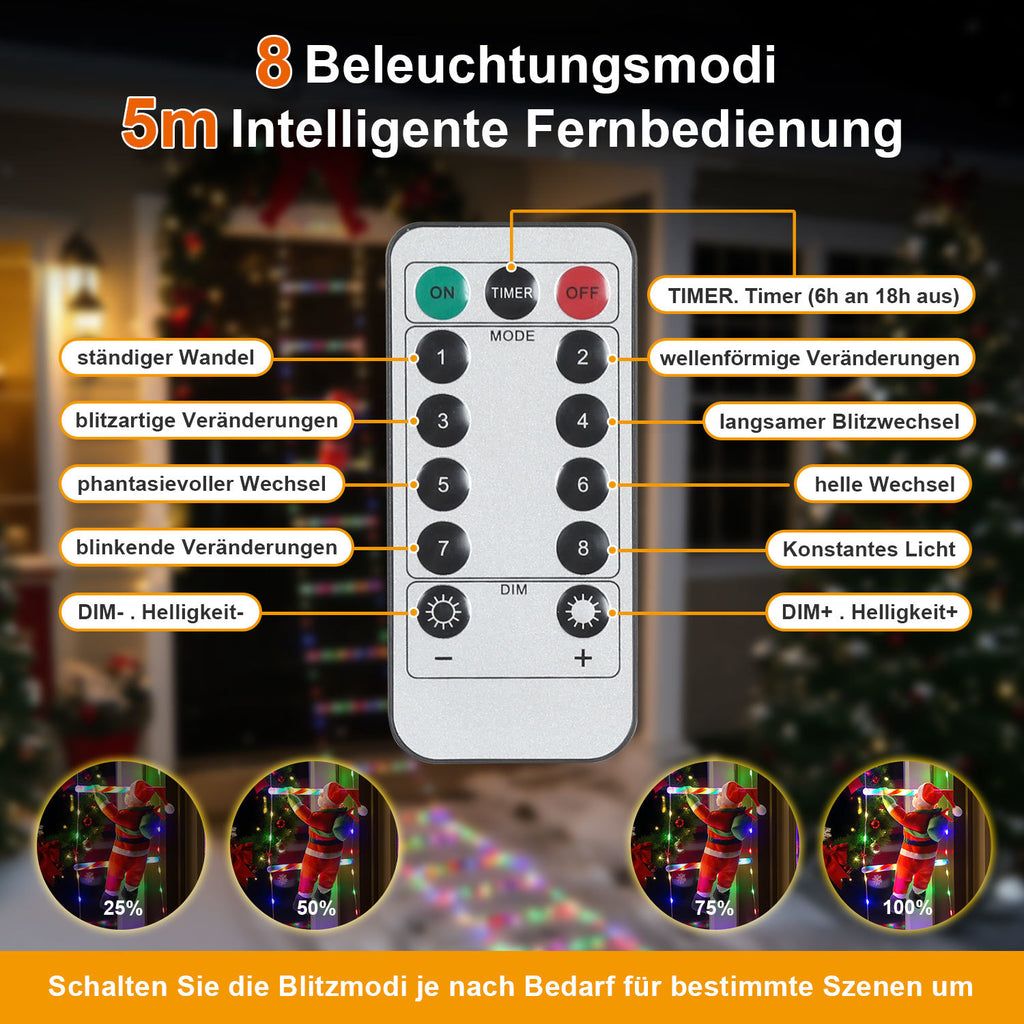 Cecaylie LED Weihnachtsmann Leiter 3 m mit 338 LEDs, 8 Lichtmodi, Timer & Fernbedienung