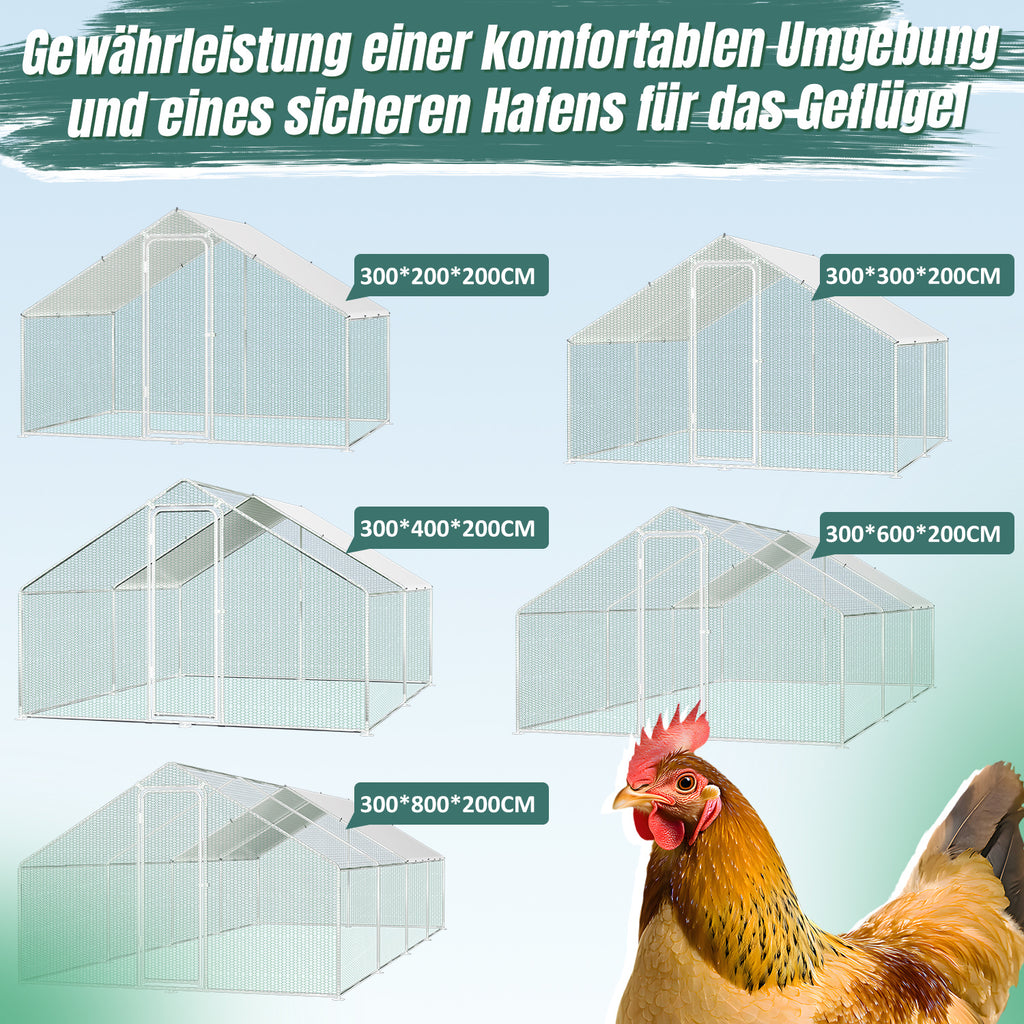 Cecaylie Hühnerauslauf mit Dach, 6–24 m², Stahlrahmen, Geflügelgehege mit Tür