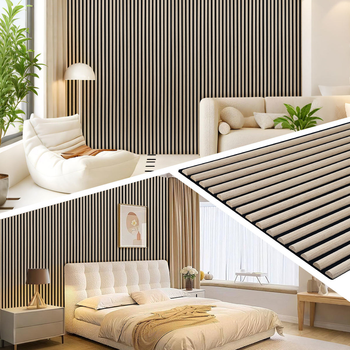 Akustikpaneele mit halbrunden Holzlamellen 120 × 60 cm – 1–4 Stück