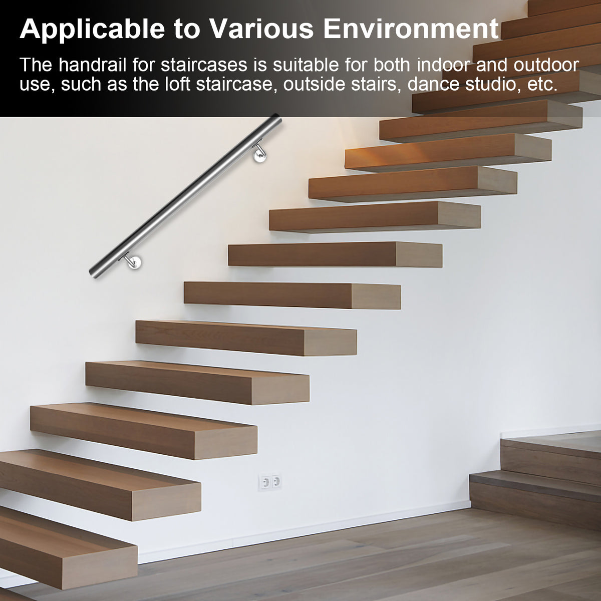 Cecaylie Handlauf Edelstahl Ø42 mm, Treppenhandlauf zur Wandmontage, 50–200 cm, Silber