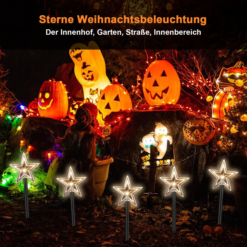 LED Weihnachtssterne Gartenstecker 5/10er-Set mit Timer, warmweiß