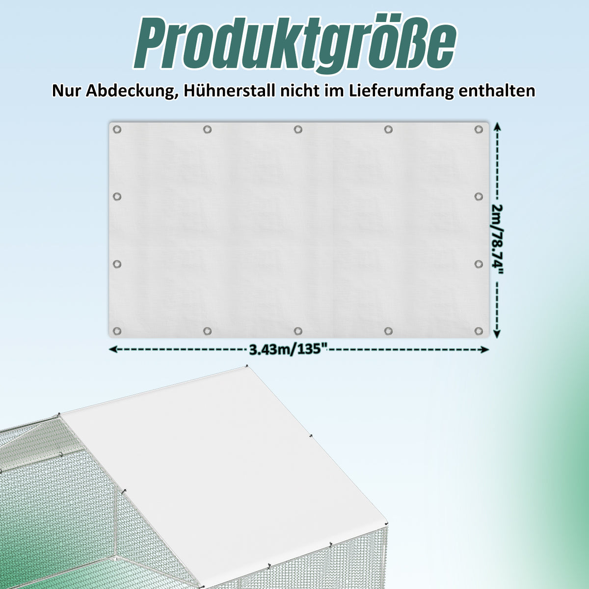 Cecaylie Hühnerauslauf mit Dach, 6–24 m², Stahlrahmen, Geflügelgehege mit Tür