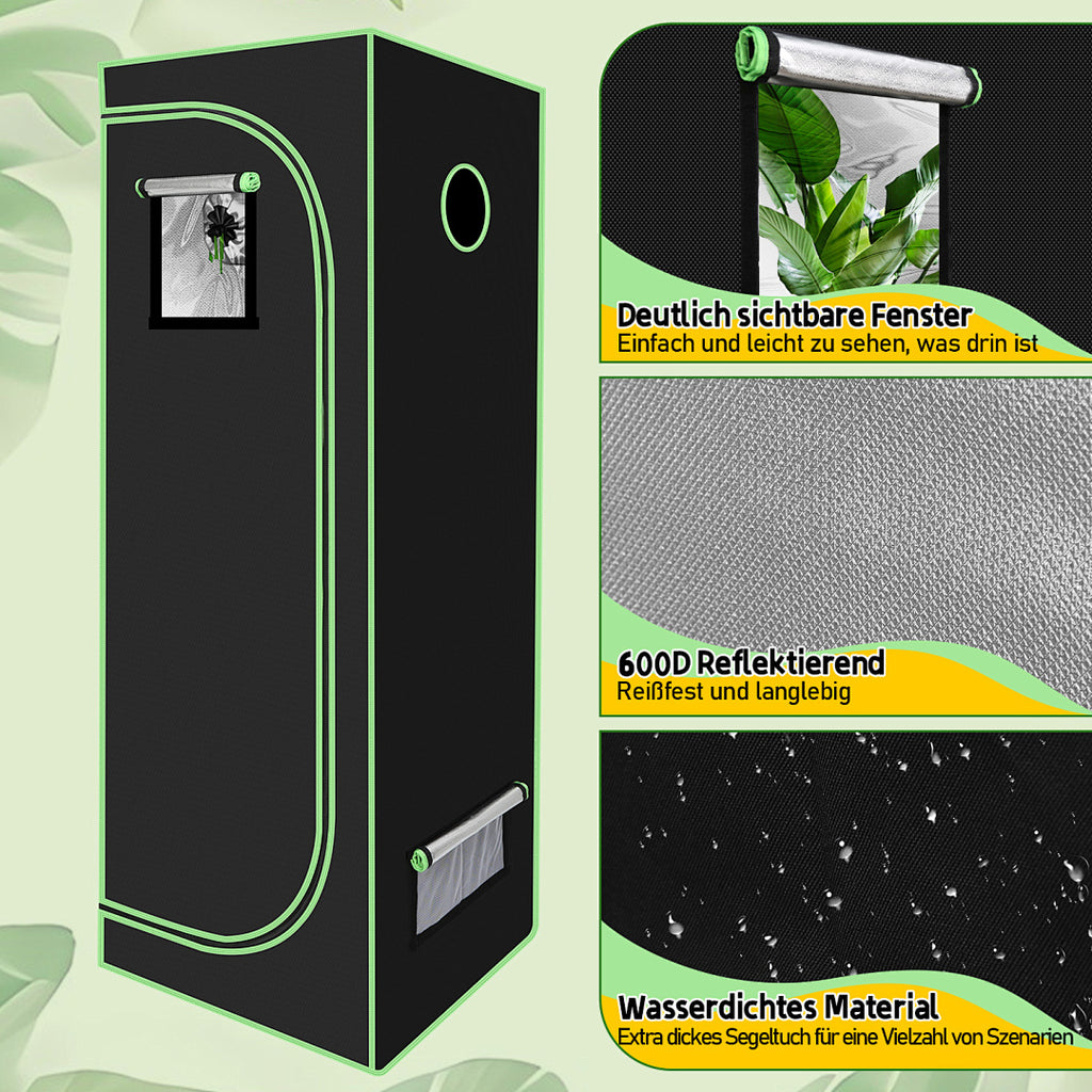 Cecaylie Growzelt 600D Oxford, Growbox Indoor mit reflektierender Folie, 5 Größen, Schwarz/Grün