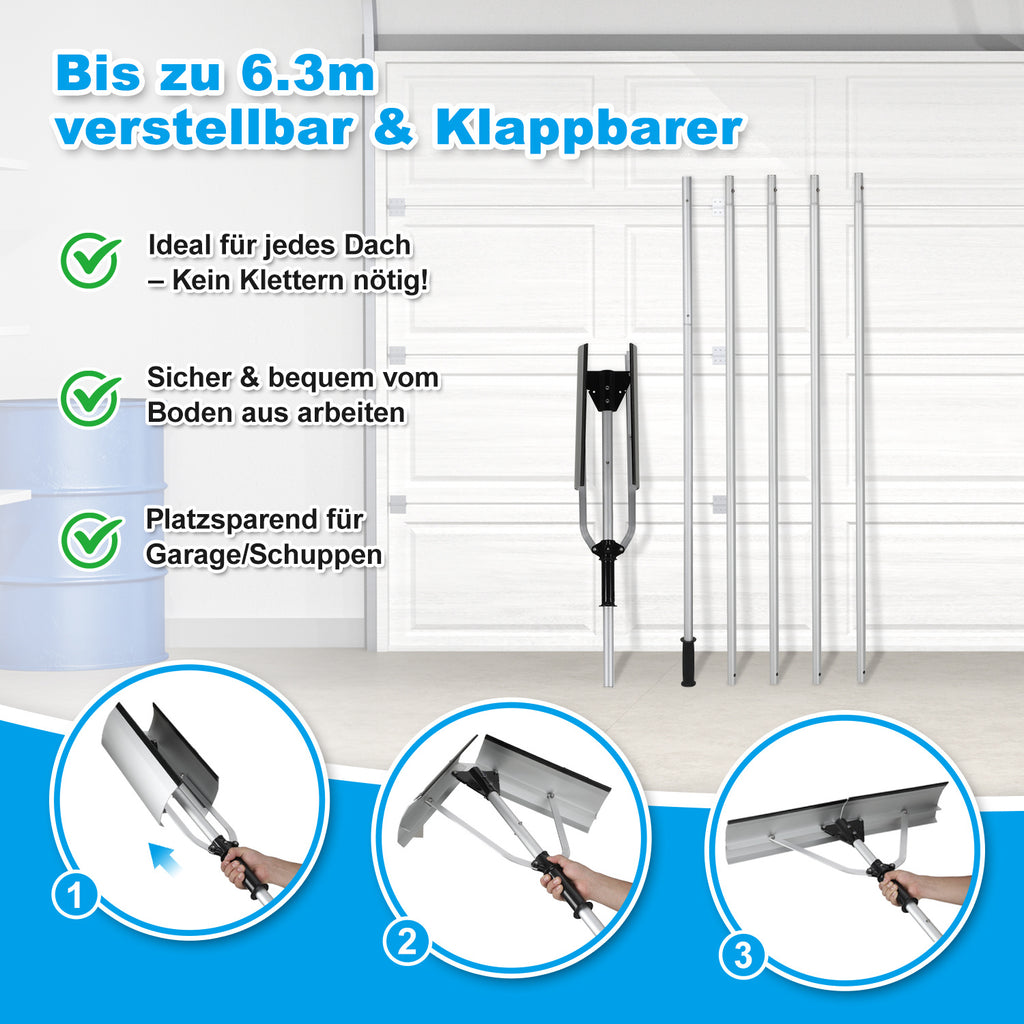 Teleskop-Dachschneeräumer 6,36 m – Schneerechen mit 70,5 cm Alu-Rechenkopf