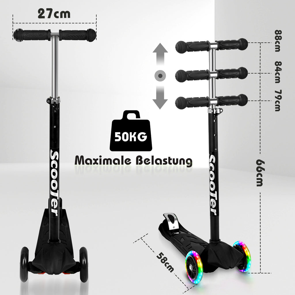 Cecaylie Dreirad-Scooter mit LED-Rädern, höhenverstellbar – 4 Farben