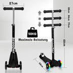 Cecaylie Dreirad-Scooter mit LED-Rädern, höhenverstellbar – 4 Farben
