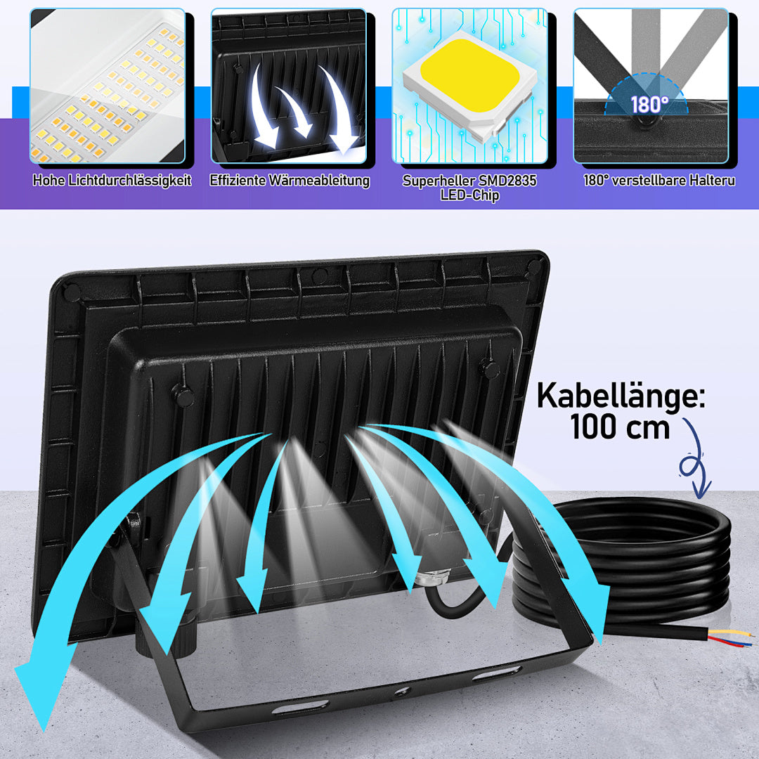 Cecaylie LED Fluter Außen 10–100W, 3 Lichtfarben einstellbar, IP66, 3000/4000/6500K