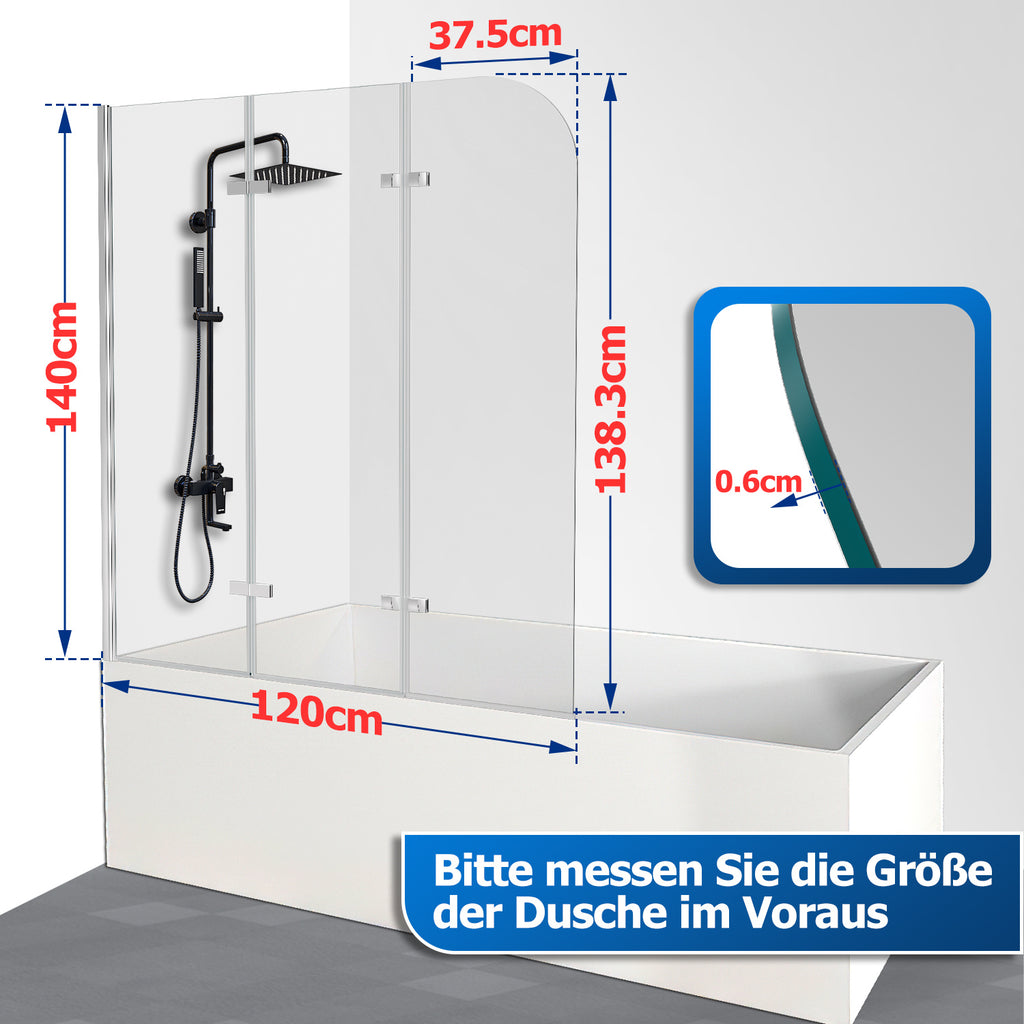 Cecaylie Badewannenaufsatz faltbar, 6 mm Sicherheitsglas, 100/120 × 140 cm, Nanobeschichtung