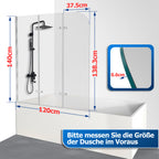 Cecaylie Badewannenaufsatz faltbar, 6 mm Sicherheitsglas, 100/120 × 140 cm, Nanobeschichtung