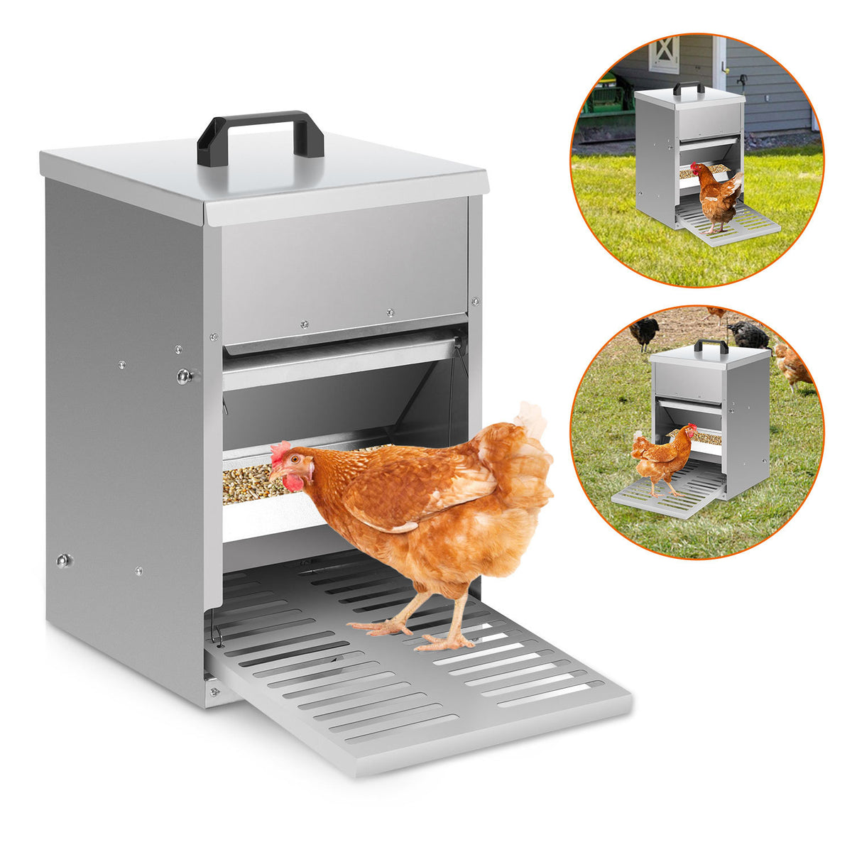 Cecaylie Geflügelfutterautomat mit Trittmechanismus für Hühner Enten und Gänse