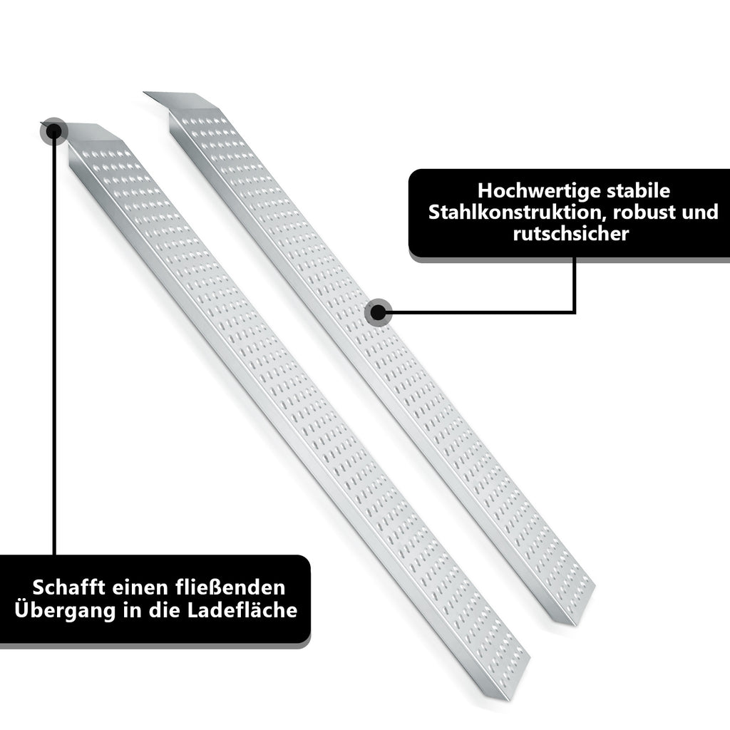 2er Set Auffahrrampen 160 cm aus verzinktem Stahl – bis 400 kg pro Paar