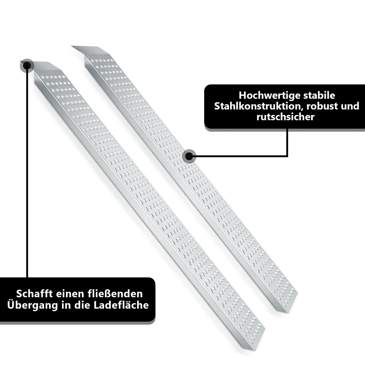 2er Set Auffahrrampen 160 cm aus verzinktem Stahl – bis 400 kg pro Paar