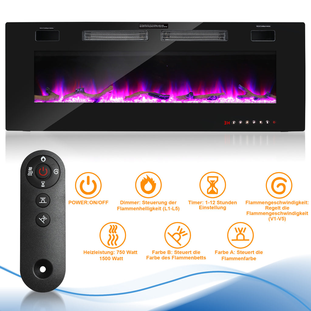 Elektrokamin als Wand- oder Standkamin mit LED-Flamme, App & Fernbedienung