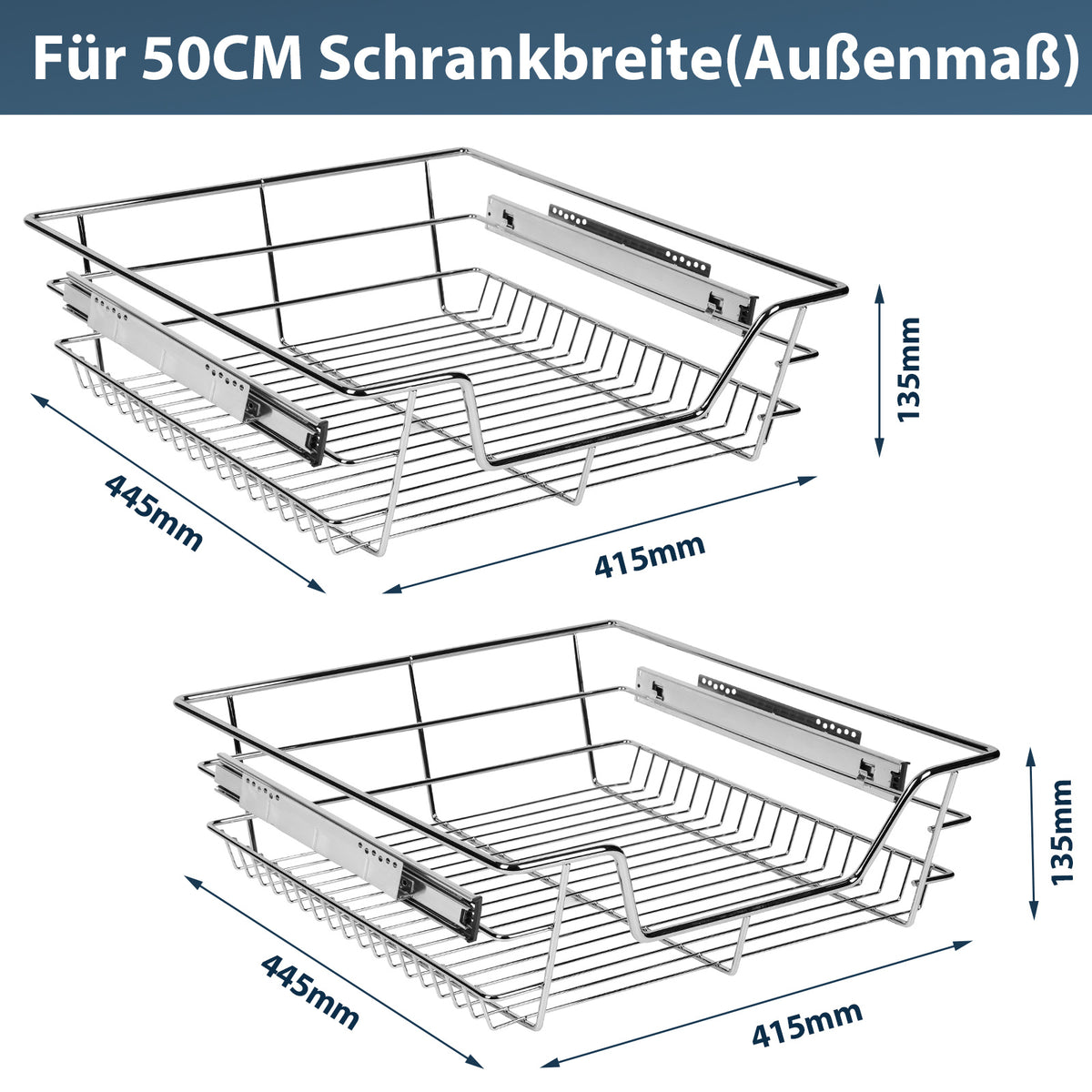 Ausziehbare Teleskopschublade für Küchenschrank 30–60 cm – 2/4/6er Set