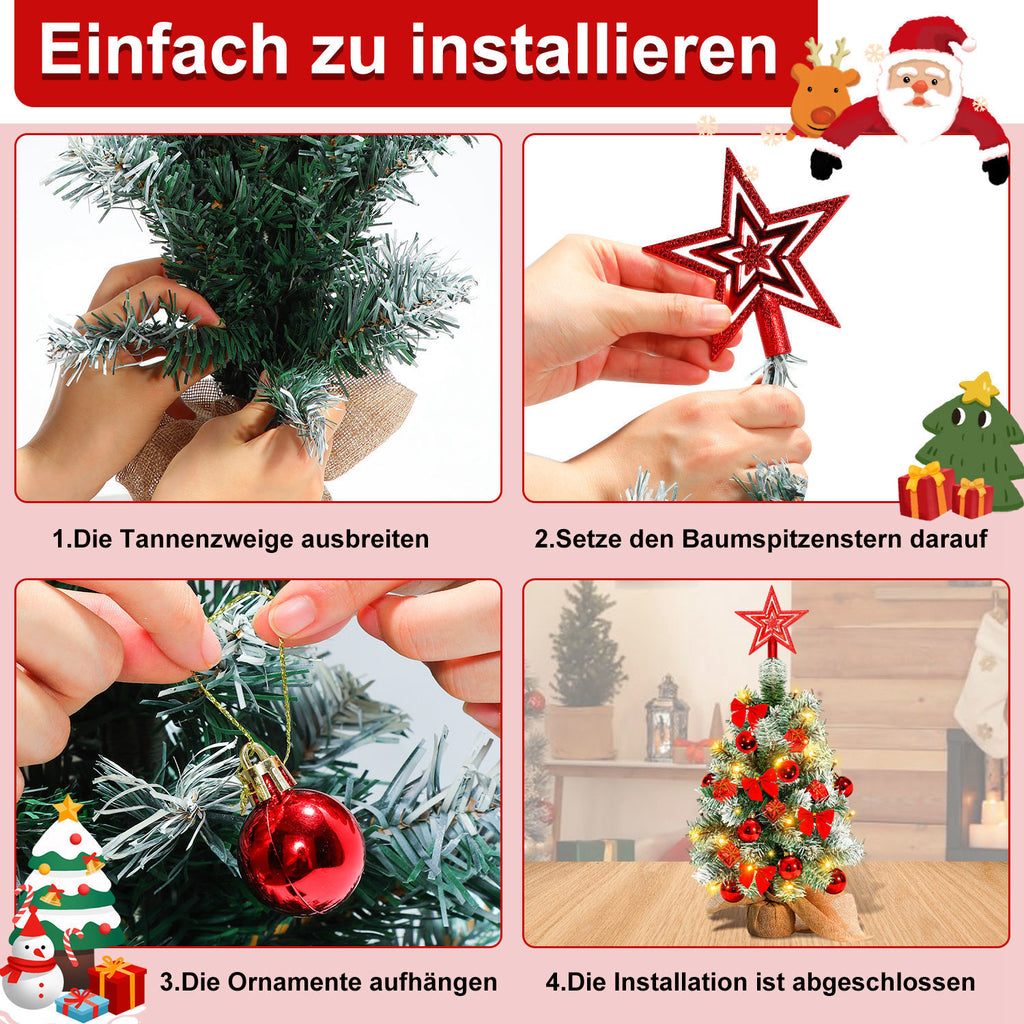 Mini-Weihnachtsbaum 40 cm mit 30 LEDs & 18 Ornamenten