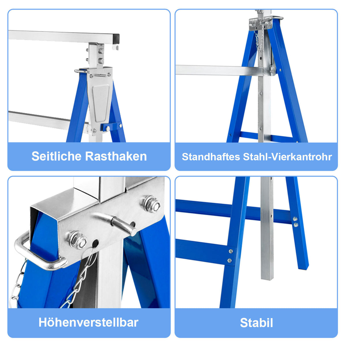 Höhenverstellbare Arbeitsböcke 80–130 cm – 2er/4er Set, Blau oder Schwarz