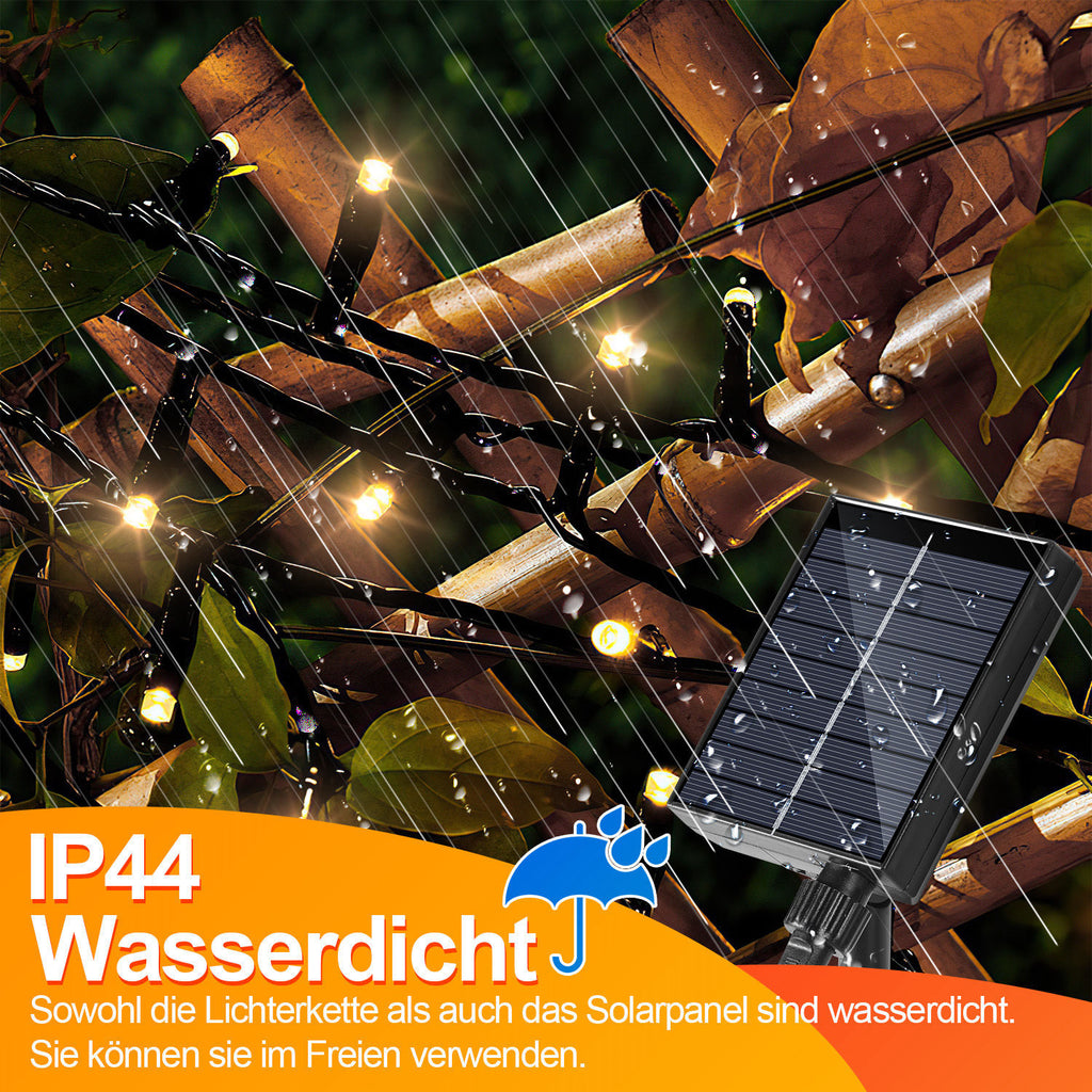Solar LED Lichterkette 30–100 m mit 8 Modi & Fernbedienung