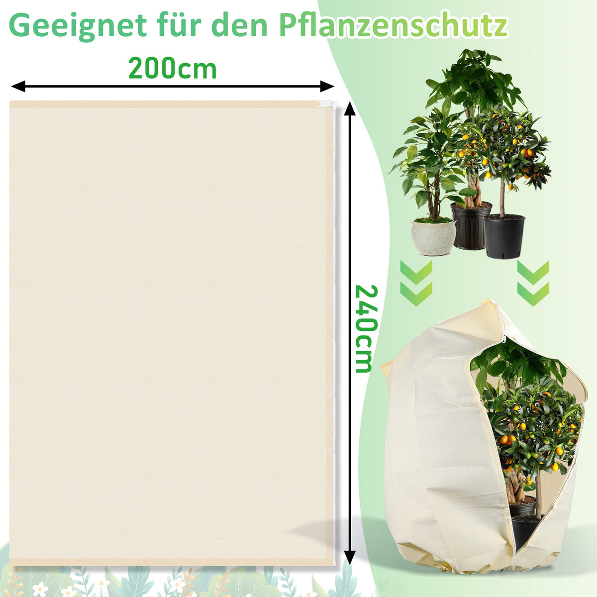 Winterschutzhaube für Pflanzen & Palmen – 100 g/m² Vlies mit Reißverschluss