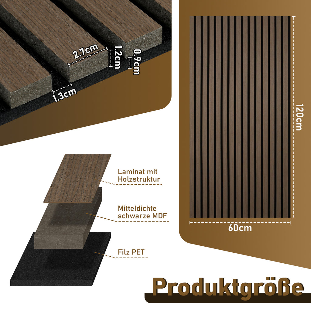 Akustikpaneele 120 × 60 cm mit Holzlamellen – 1–8 Stück