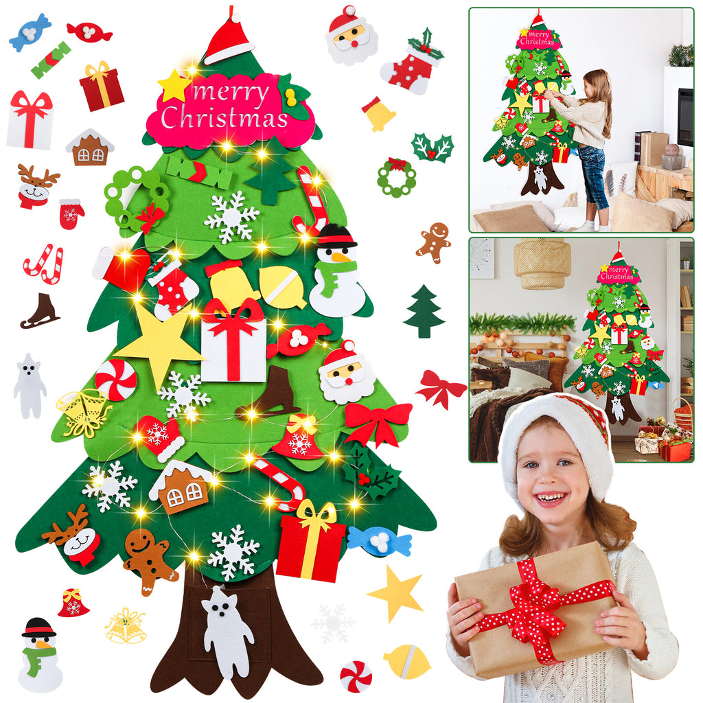DIY Filz-Weihnachtsbaum 105 cm mit 33 Ornamenten & 30 LEDs