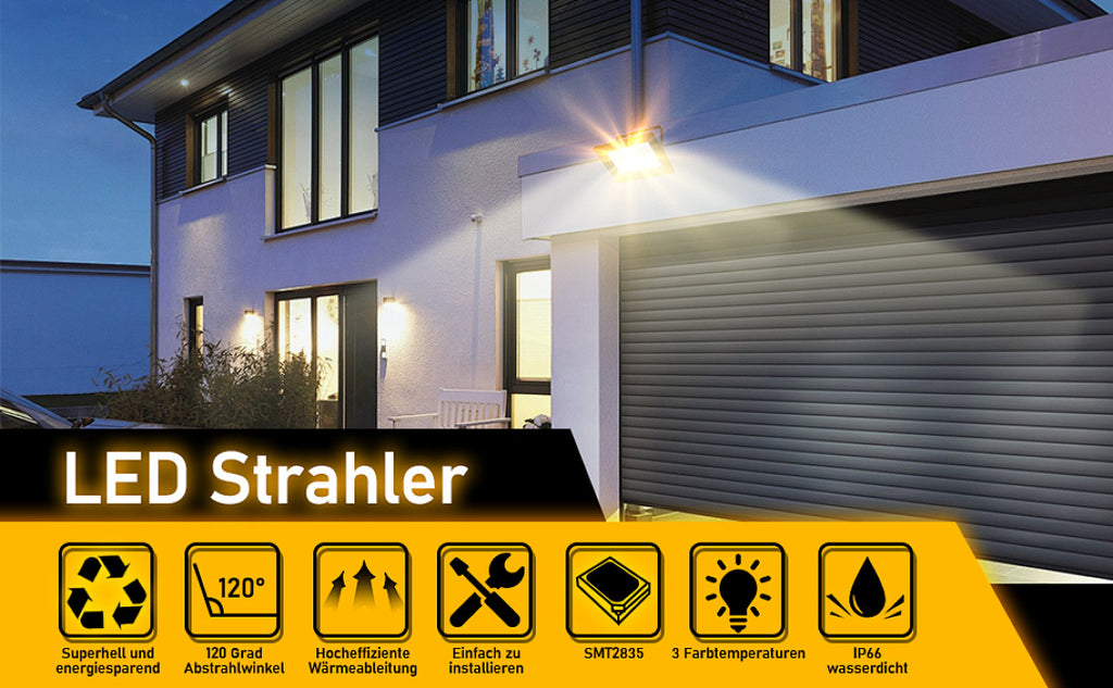 Cecaylie LED Fluter Außen 10–100W, 3 Lichtfarben einstellbar, IP66, 3000/4000/6500K