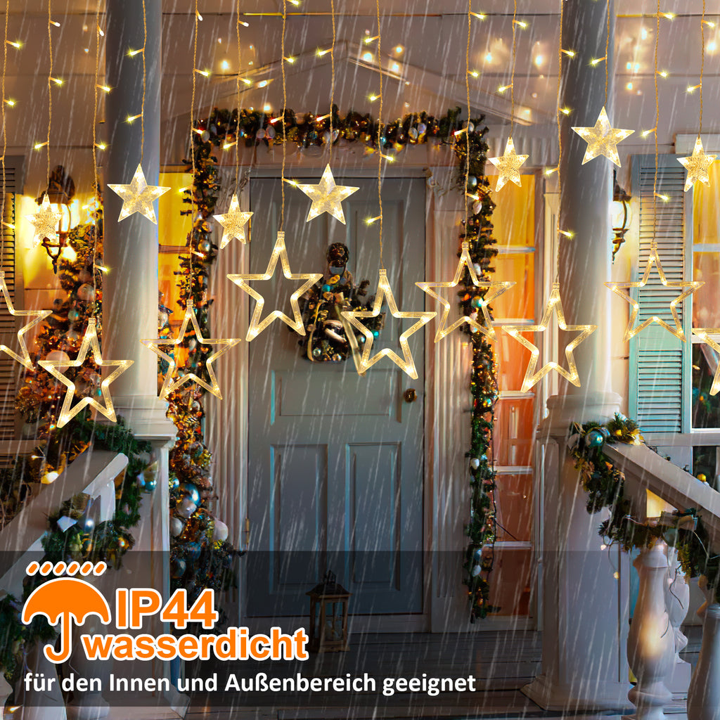 LED Sternenvorhang 2 m mit 138 LEDs & 8 Modi, Warmweiß