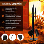 3-teiliges Kaminbesteck mit Ständer, Feuerzange, Schaufel & Besen