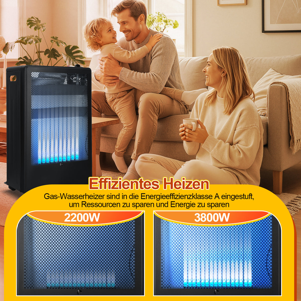 Gasofen 3,8 kW mit blauer Flamme – 2 Heizstufen, ODS & Druckregler