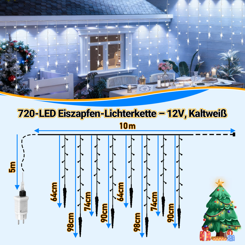 LED Eisregen Lichterkette 720 LED Weihnachtsbeleuchtung