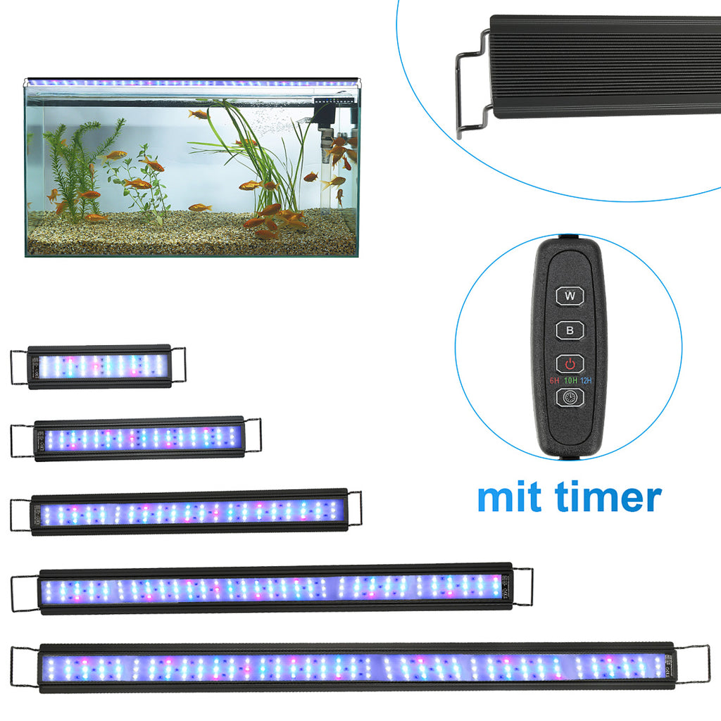 LED Aquariumbeleuchtung Vollspektrum mit Timer – 10–45 W, 30–130 cm