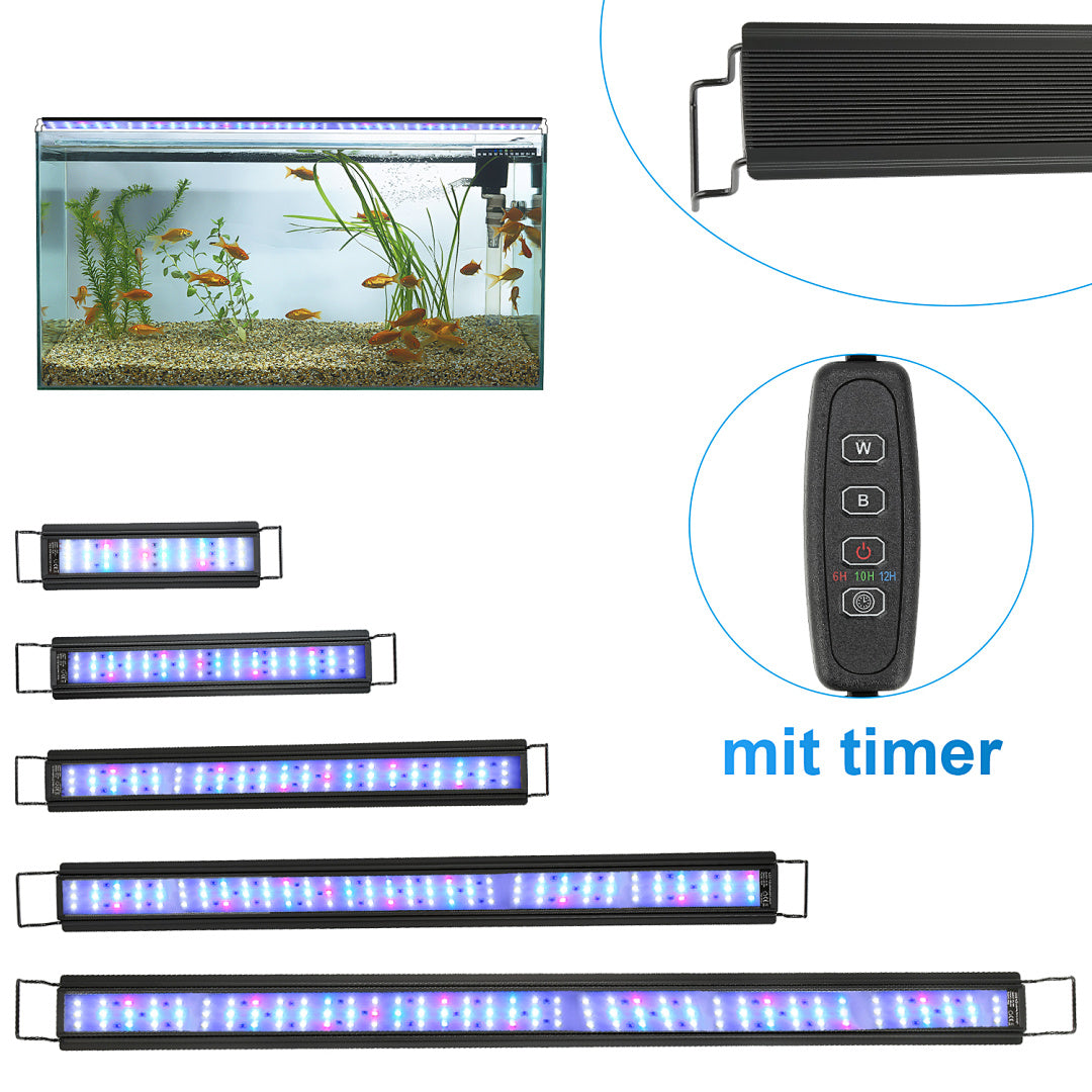 LED Aquariumbeleuchtung Vollspektrum mit Timer – 10–45 W, 30–130 cm