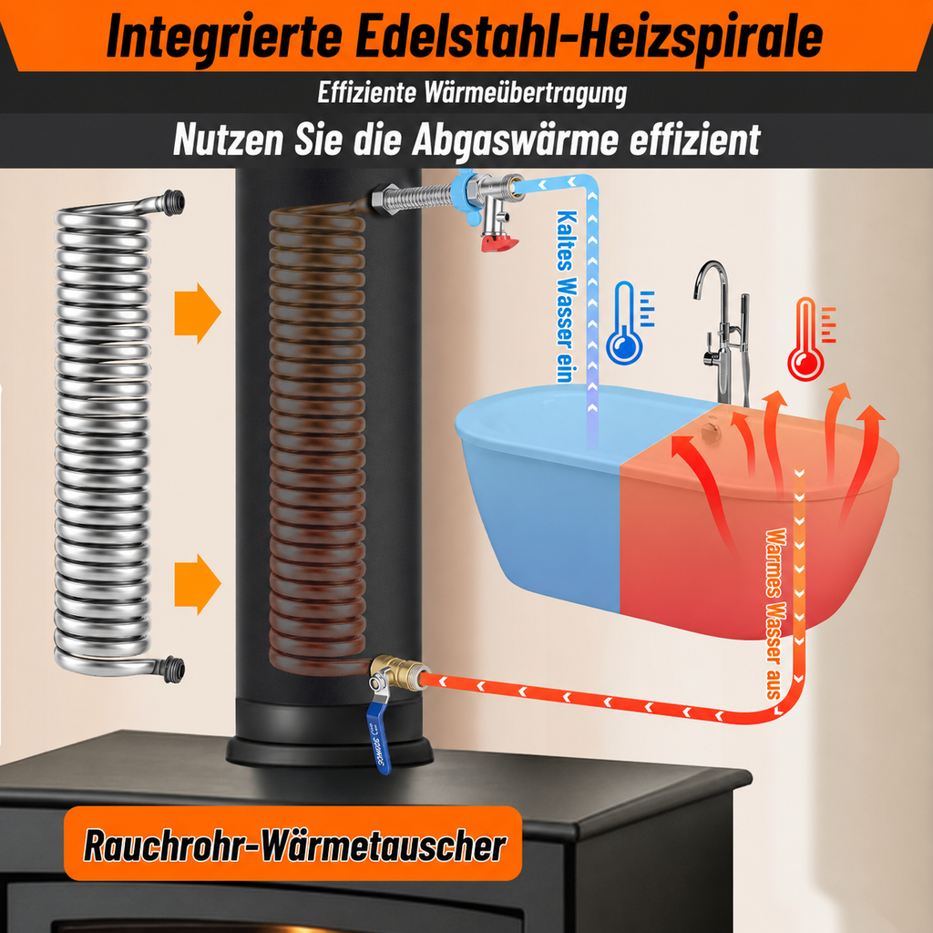 Integrierte Edelstahl-Heizspirale im Rauchrohr-Wärmetauscher